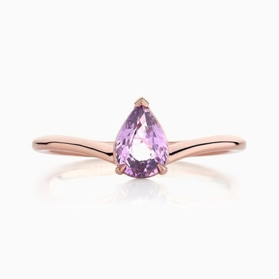 Roségoldplattiert 925 Sterling Silber Birnenschnitt Lila Saphir gekrümmter stapelbarer Ring