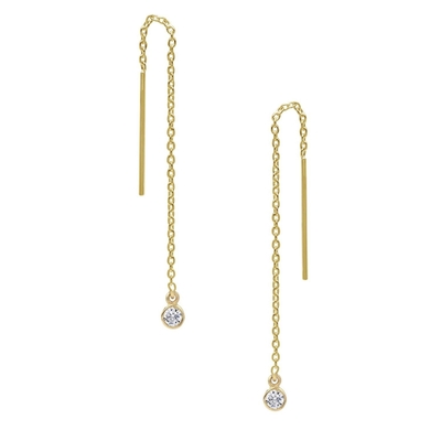 925 Sterling Silber Einfach 18K vergoldete Frauen-Bezel Drop Chain Threader Ohrringe