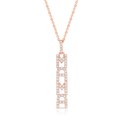 Elegante 925 Sterling Silber 14K Gold MAMA Schwebende lange Anhänger Halskette