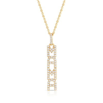 Elegante 925 Sterling Silber 14K Gold MAMA Schwebende lange Anhänger Halskette
