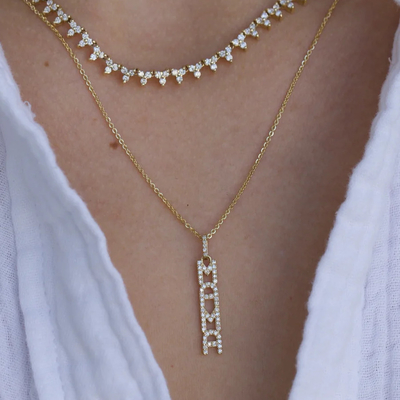 Elegante 925 Sterling Silber 14K Gold MAMA Schwebende lange Anhänger Halskette