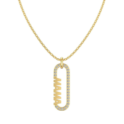 18k Gold Mama Klammer Anhänger Halskette in 925 Sterling Silber
