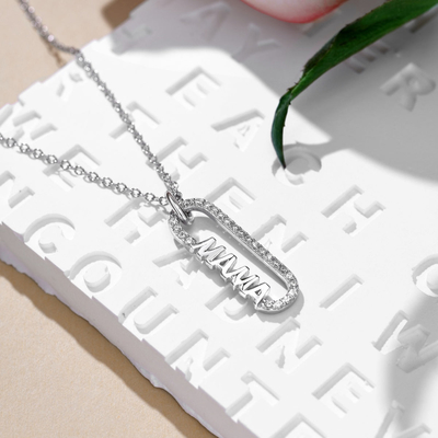 18k Gold Mama Klammer Anhänger Halskette in 925 Sterling Silber