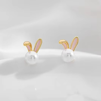 Weihnachtskaninchen Perlen Ohrringe feine Zirkonstangen Kaninchen Karotte süße Schmuck Geschenke