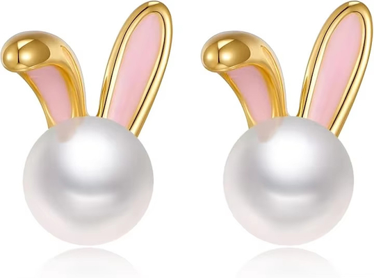 Weihnachtskaninchen Perlen Ohrringe feine Zirkonstangen Kaninchen Karotte süße Schmuck Geschenke