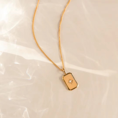 Rechteckiger kleiner Stern 925 Sterling Silber Goldplattierte Halskette