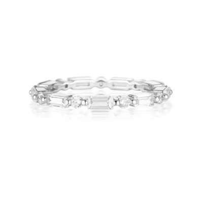 18K Gold Einfaches Modernes Rechteckiges Schnitt Weiß CZ 925 Sterling Silber Frauen Ewiges Ring Party Geschenk