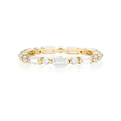 18K Gold Einfaches Modernes Rechteckiges Schnitt Weiß CZ 925 Sterling Silber Frauen Ewiges Ring Party Geschenk