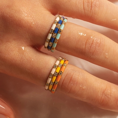 Handgefertigte Würfelstapelbare Ringe 18K Goldplattiert 925 Sterling Silber mit Weißem Emaille Kubischer Zirkonia Minimalist Schmuck Geschenk für Frauen