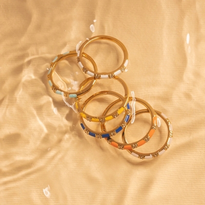 Handgefertigte Würfelstapelbare Ringe 18K Goldplattiert 925 Sterling Silber mit Weißem Emaille Kubischer Zirkonia Minimalist Schmuck Geschenk für Frauen