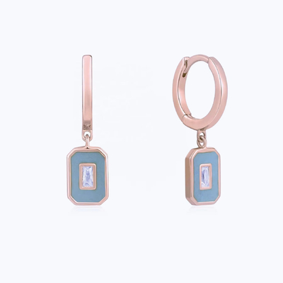 Baguette CZ & Enamel Hoop Ohrringe 925 Silber 18K Goldplattiert, handgefertigter Schmuck für Frauen