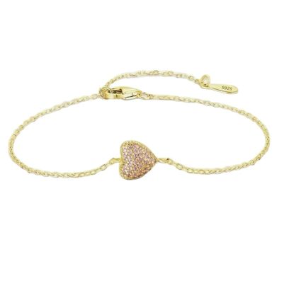 925 Sterling Silver Heart Bracelet with Zircon for Women