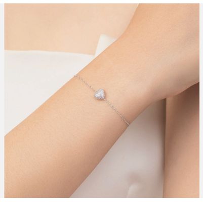 925 Sterling Silver Heart Bracelet with Zircon for Women