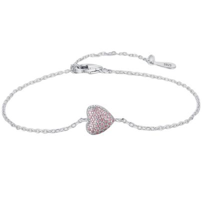 925 Sterling Silver Heart Bracelet with Zircon for Women