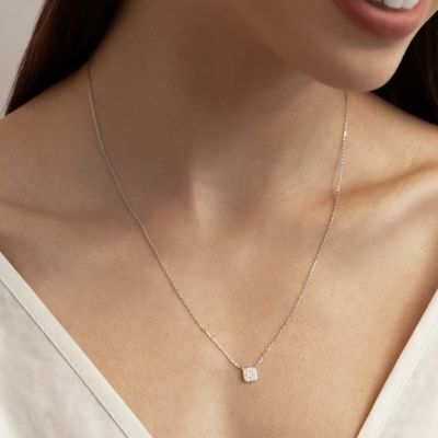 18K vergoldete 925er Sterlingsilber quadratische Zirkonia Anhänger Halskette