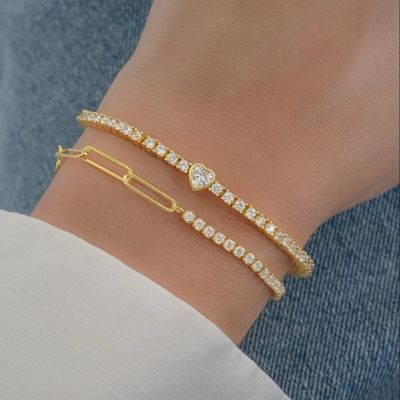 925er Sterlingsilber 14K vergoldetes Herz-Tennisarmband mit Zirkonia