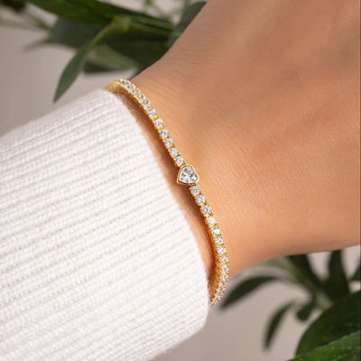 925er Sterlingsilber 14K vergoldetes Herz-Tennisarmband mit Zirkonia