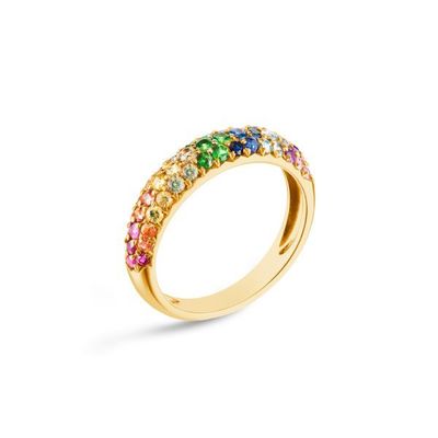 18K vergoldeter Regenbogen-Zirkon Clusterring aus 925er Sterlingsilber