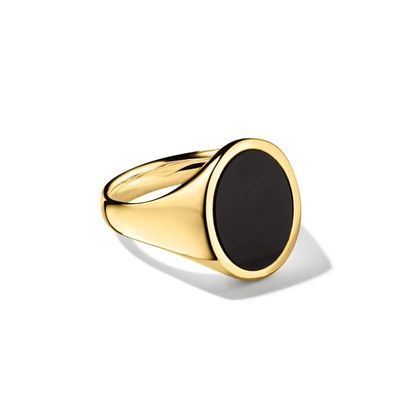 18K-Goldplattiert Schwarzer Onyx 925 Sterling Silber Männersiegelring