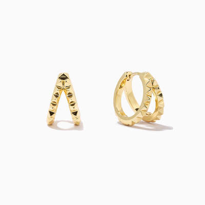 Einzigartige 18K Gold Plattierte Pyramide 925 Sterling Silber Doppel Huggies Ohrringe Chunky wasserdichte Schmuck