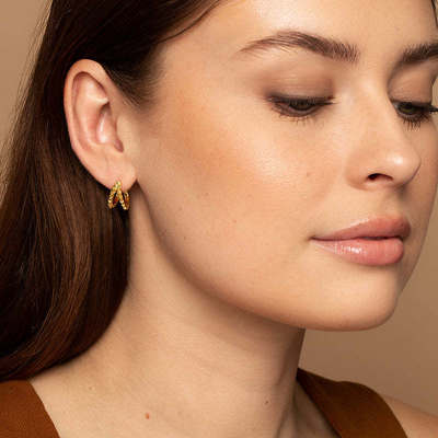 Einzigartige 18K Gold Plattierte Pyramide 925 Sterling Silber Doppel Huggies Ohrringe Chunky wasserdichte Schmuck