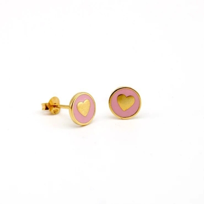 925 Sterling Silber 8mm Herzstück Ohrringe mit rosa Emaille