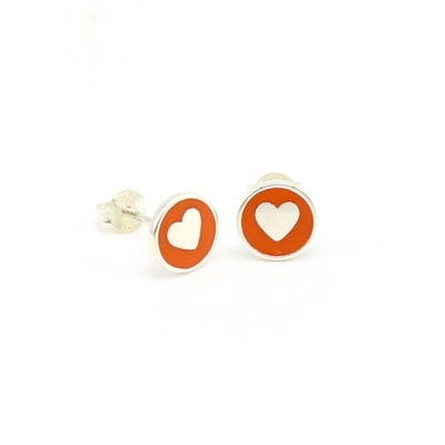 925 Sterling Silber 8mm Herzstück Ohrringe mit rosa Emaille