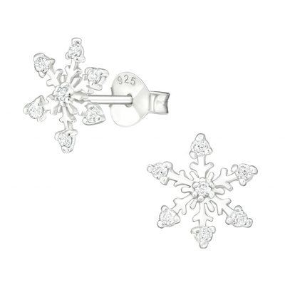 925 Sterling Silber, rhodiniert, CZ-Schneeflocken-Ohrstecker, 2g