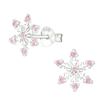 925 Sterling Silber, rhodiniert, CZ-Schneeflocken-Ohrstecker, 2g