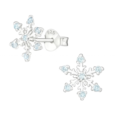 925 Sterling Silber, rhodiniert, CZ-Schneeflocken-Ohrstecker, 2g