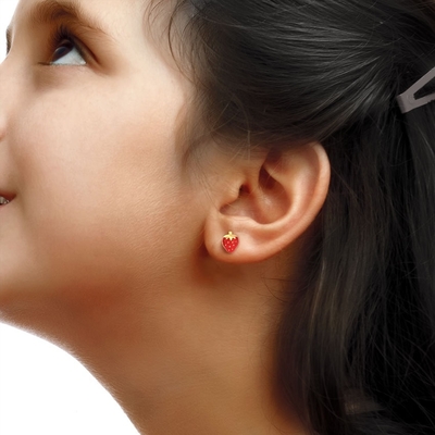 925er Sterlingsilber Erdbeer-Ohrstecker für Kinder 92,5% Reinheit