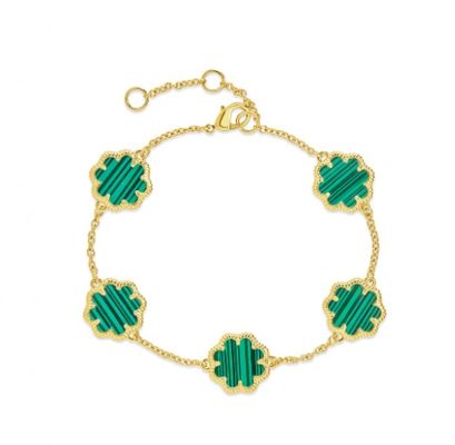 18K Gold Plated 925 Sterling Silver Flower Shaped Mother of Pearl Bracelet with 6.5" Length