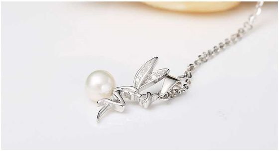 Handmade 925 Sterling Silver Pearl Inlay Angel Charm Pendant Necklace with Custom Logo Service