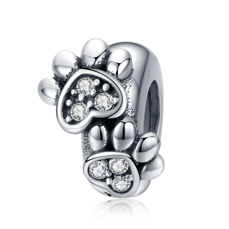 Weißkuben Zirkon Fußabdrücke Form Perlen Charme für Frauen 925 Sterling Silber Armband Charme