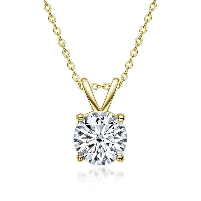 925 Sterling Silber Anhänger für Mädchen 18K Gelbgold Runder Schnitt Solitaire Stein Geschenk