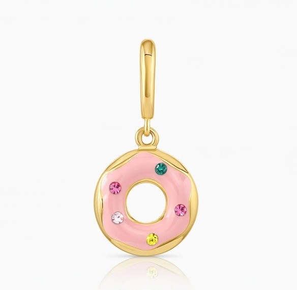 Vergoldetes Design Regenbogen bunter kleiner rosa Donut Charm Anhänger in 925 Sterling Silber