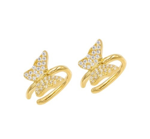 18K Gold Plattierte Schmetterlings Ohrringe mit Micron Pave Weiß CZ Trendy Frauen Schmuck