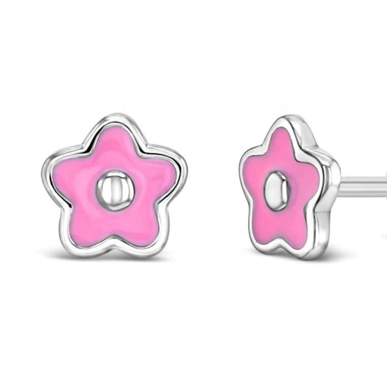925er Sterlingsilber 6mm rosa Emaille Blumen Ohrstecker mit individuellem Logo und Drittanbieter-Gutachten für Kinder