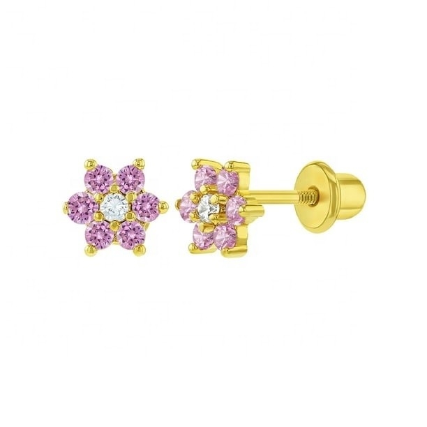 5mm 18k Goldplattierte Blumen-Baby-Ohrringe Perfektes Geschenk für Kinder in 925 Sterling Silber