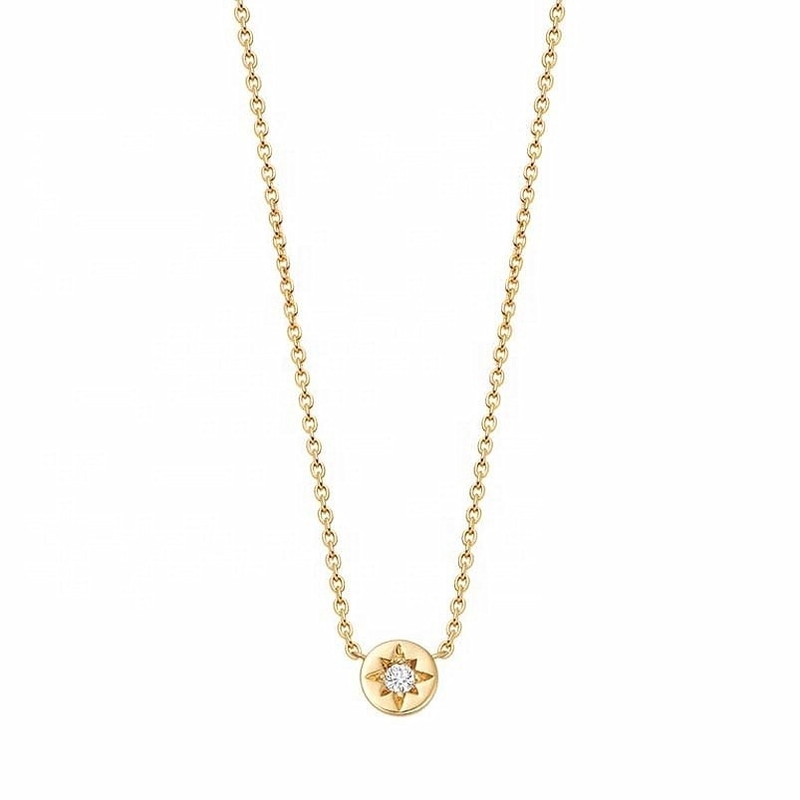 Goldplattierte 925 Sterling Silber Starburst Diamant Disc Anhänger Halskette für tägliches Tragen