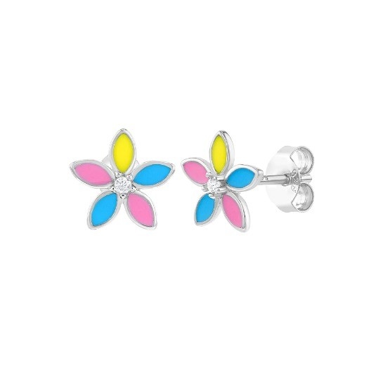 Gelbe Emaille Mehrfarbige Blütenstangen Ohrringe 925 Sterling Silber Blütenstangen