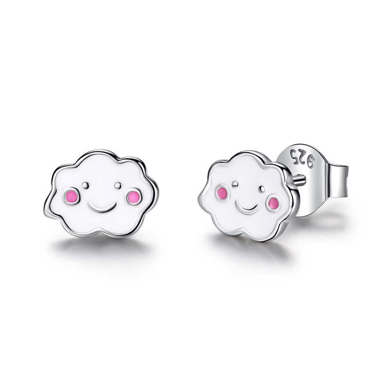 Rhodiumplattierte 925 Silberwolken Emaille Stud Ohrringe für Babys Kinder Kleines Mädchen