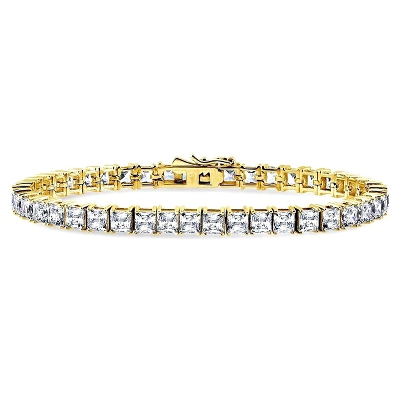 Unisex Handgefertigt 18K Gold Hip Hop Eiskartonschnitt Diamant CZ 925 Sterling Silber Stapel Tennis Armband