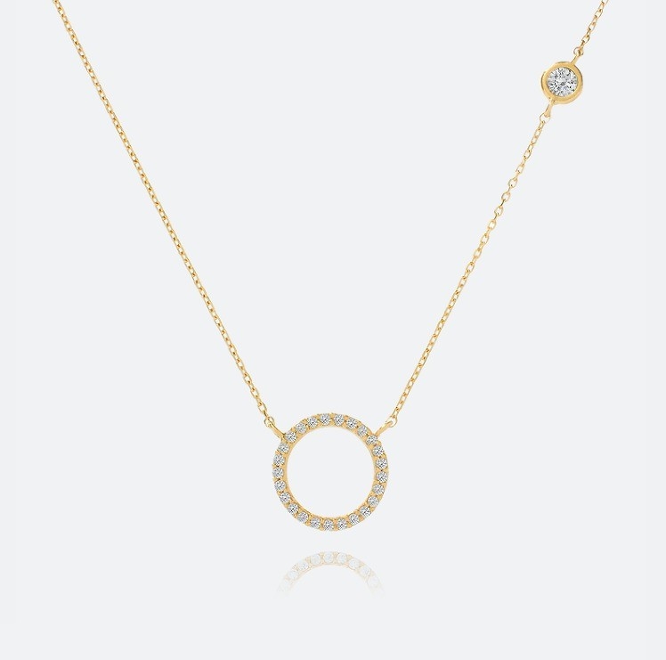 Goldplattiert S925 Silberkreis Anhänger CZ Halskette für Frauen 925 Sterling Silber