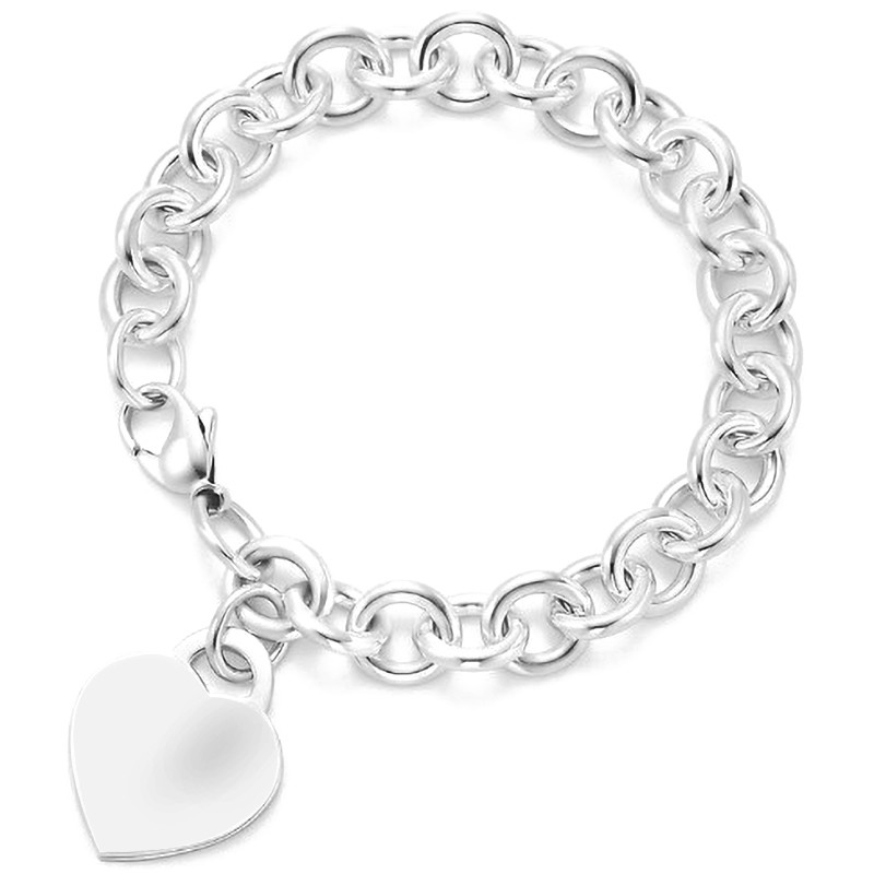 Männer 925 Sterling Silber Herz Charme Großer Armband für anspruchsvolle Aussehen 15x15mm