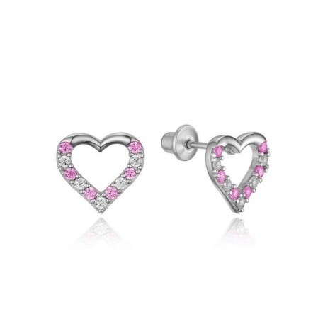 Mikro-Inserte-Herz-Rose-Schraub-Rück-Ohrringe für Kinder in 925 Sterling Silber
