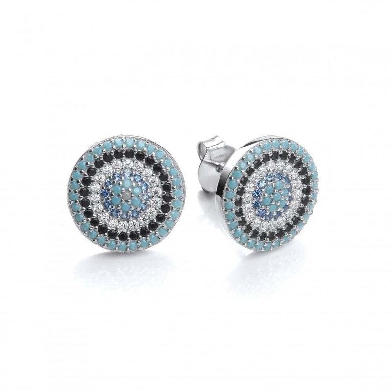 ZIRCON Circle 18K Goldplattiert Handgefertigt Micron Pave CZ Auge Turkiye Design Stud Ohrring 925 Sterling Silber