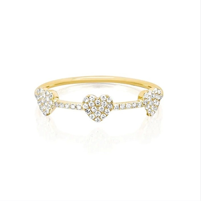 18K-Goldplattiert 925 Sterling Silber 3 Micro Pave Herzring für Frauen und Elegant