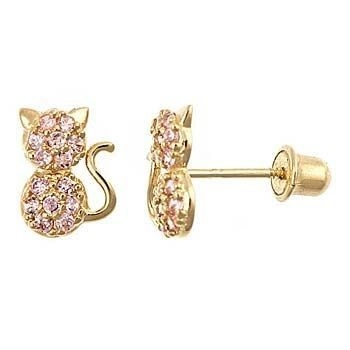 Schmuckart Ohrringe YCE6799 Pink CZ Cat Stud Ohrringe für kleine Mädchen Schraubrücken