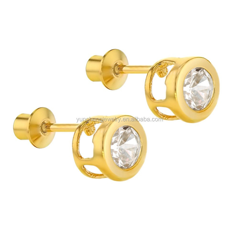 Handgefertigte 4mm klare CZ-Goldplattierte Stud-Ohrringe für Kinder 925 Silberschmuck